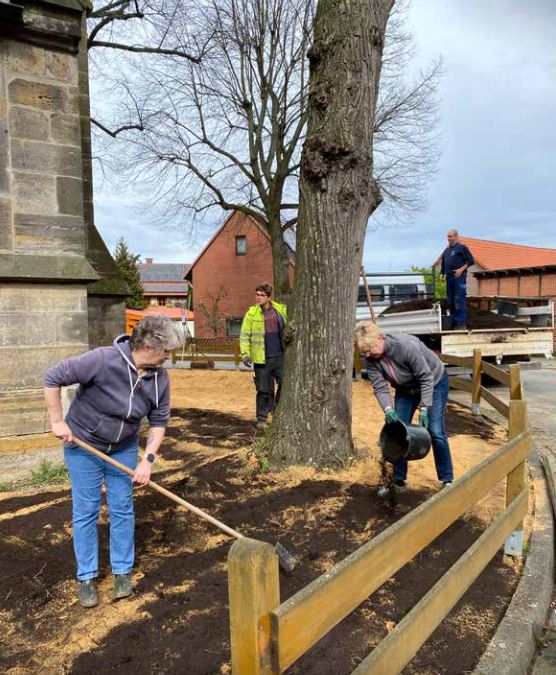 Versickerungsmulden mit Blühwiese aus "Kirchenrasen"